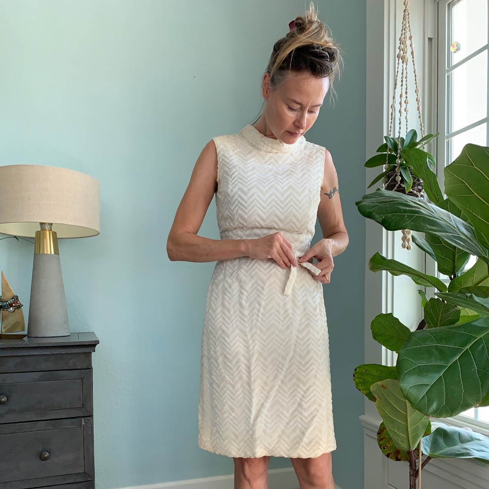 Vintage 1960s Designer Label Burnout Velvet Cocktail Dress